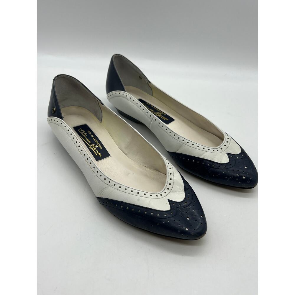 Vintage Etienne Aigner Navy‎ White Leather Spectator Pumps Low Heel Size 6M